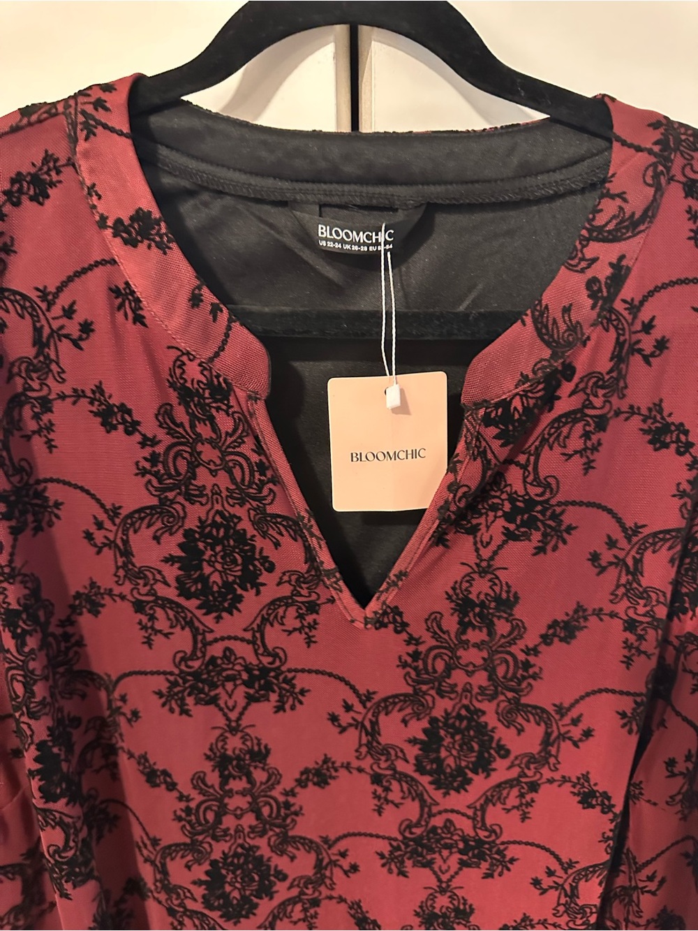 Bloomchic Women's Burgundy Velvet-Print Tunic Blouse 3x - Picture 9 of 10